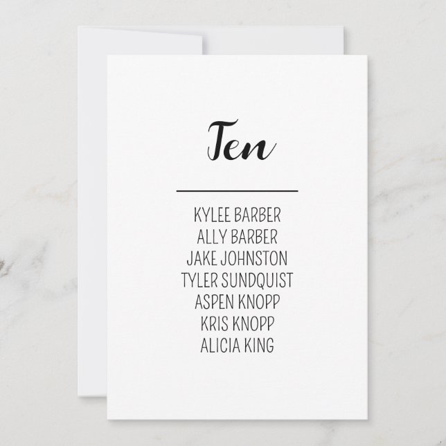 Minimalistische Tischnummer 10 Sitzplan (Vorderseite)