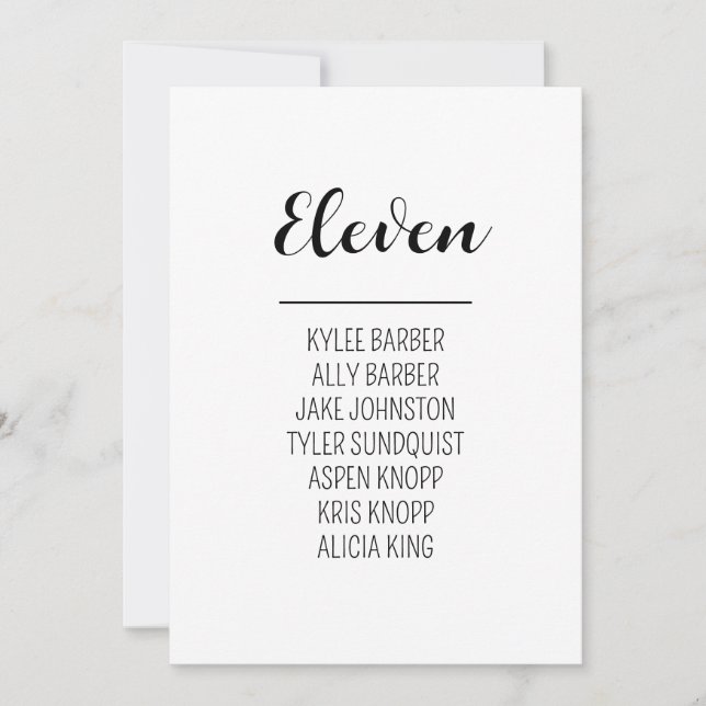 Minimalistische Tischnummer 11 Sitzordnung (Vorderseite)