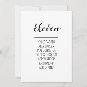 Minimalistische Tischnummer 11 Sitzordnung