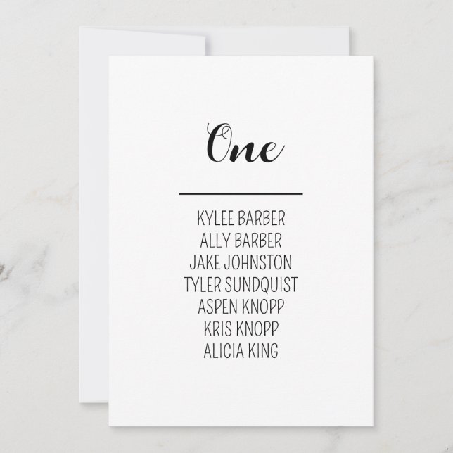 Minimalistische Tischnummer 1 Sitzkarte (Vorderseite)