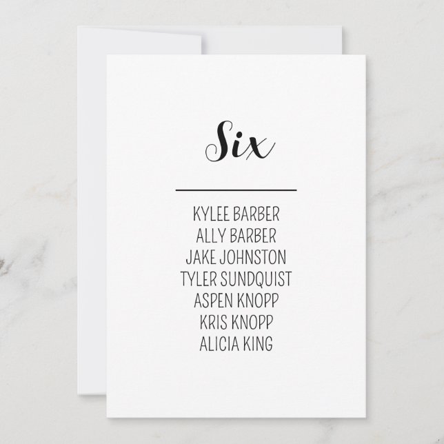 Minimalistische Tischnummer 6 Sitzplakette (Vorderseite)