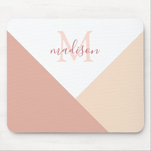 Minimalistische Tone Monogram Rosa Creme Mousepad