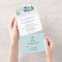 Minimalistische Top Blue Border Berry Leaf Wedding