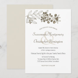Minimalistische Top Border Berry Leaf Wedding Einladung