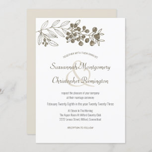 Minimalistische Top Border Berry Leaf Wedding Einladung