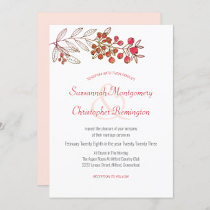 Minimalistische Top Border Berry Leaf Wedding Einladung