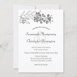Minimalistische Top Border Berry Leaf Wedding Einladung