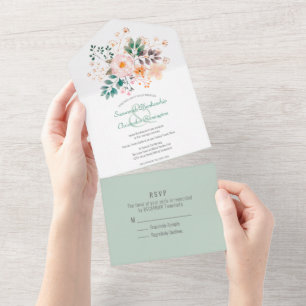 Minimalistische Top Border Orange Shade Florals All In One Einladung