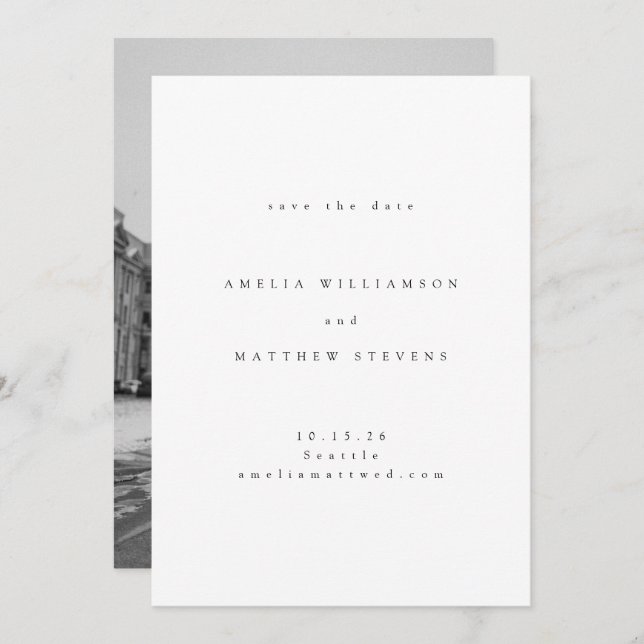 Minimalistische traditionelle Typografie-Foto Hoch Save The Date (Vorne/Hinten)