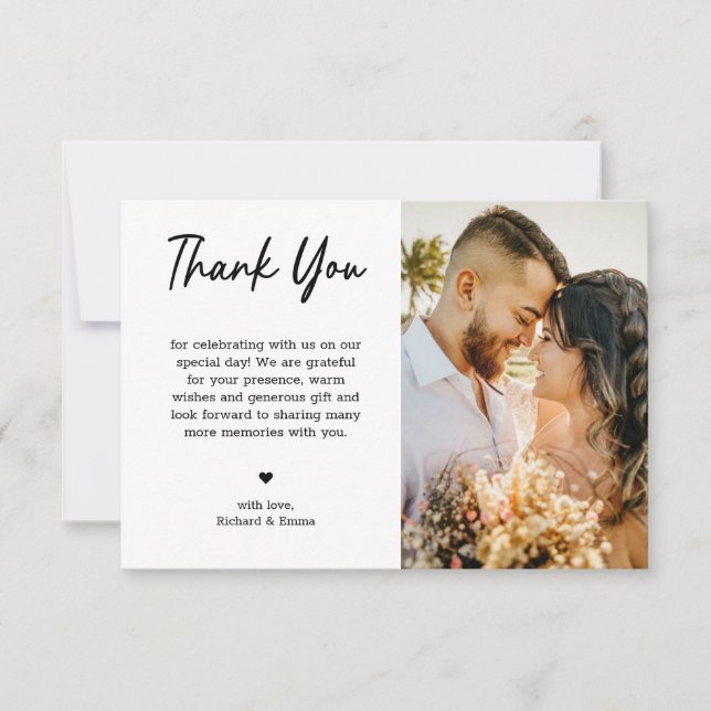 Minimalistische Trendy Black Typografy Foto Weddin Dankeskarte (Vorderseite)