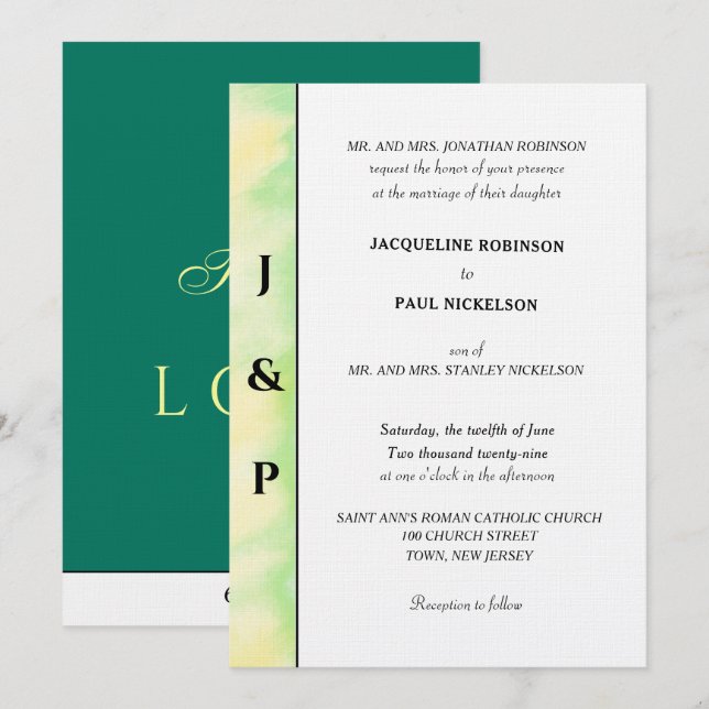 Minimalistische Tropengelbe Monogramm Einladung (Vorne/Hinten)