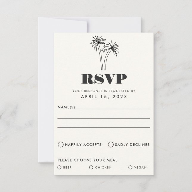 Minimalistische Tropics Wedding RSVP Card (Vorderseite)