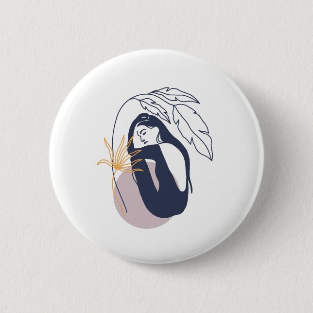 Minimalistische tropische Boho-Frau in Blue Button (Vorderseite)