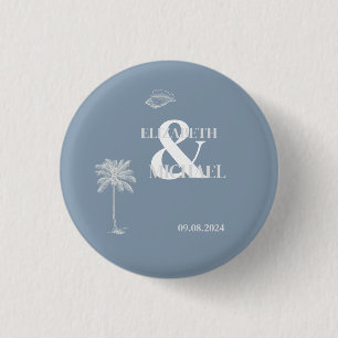 Minimalistische tropische Hochzeit Staubblau Button