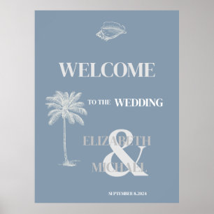 Minimalistische tropische Hochzeit Staubblau Poster