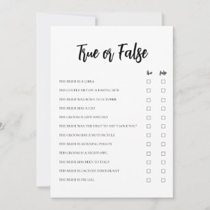 Minimalistische True oder False Bridal Game Card Einladung