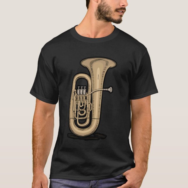 Minimalistische Tuba Blechblasinstrument-Kunst T-Shirt (Vorderseite)