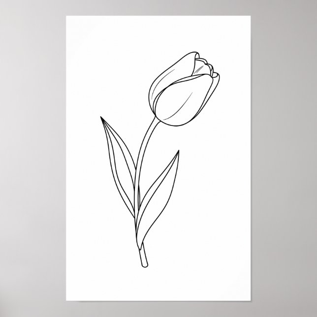 Minimalistische Tulpenliniendrawing Poster (Vorne)