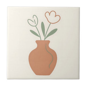 Minimalistische Tulpenvase Linienkunst Fliese
