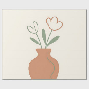 Minimalistische Tulpenvase Linienkunst Geschenkpapier