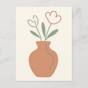 Minimalistische Tulpenvase Linienkunst Postkarte