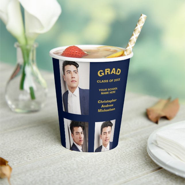 Minimalistische Typografie 3 Foto Abschluss Pappbecher (In Situ)