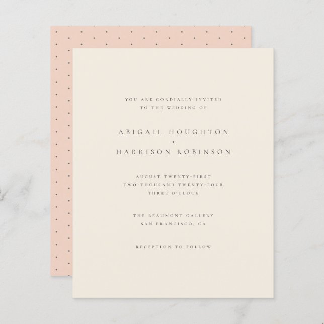 Minimalistische Typografie Blush & Cream Wedding (Vorne/Hinten)