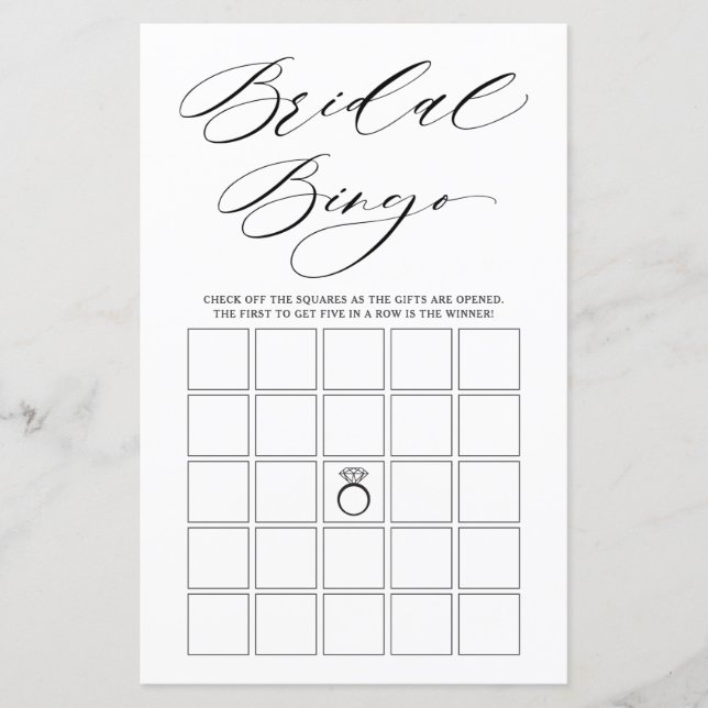 Minimalistische Typografie Brautparty Bingo Game (Vorderseite)