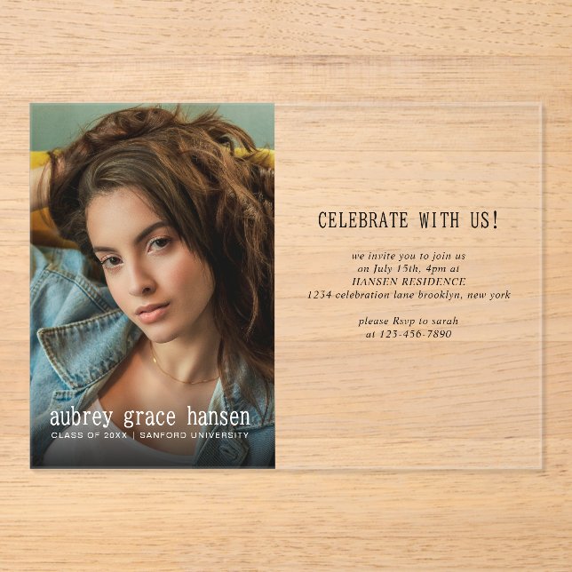 Minimalistische Typografie Foto Abschluss Acryleinladungen (Vorderseite)