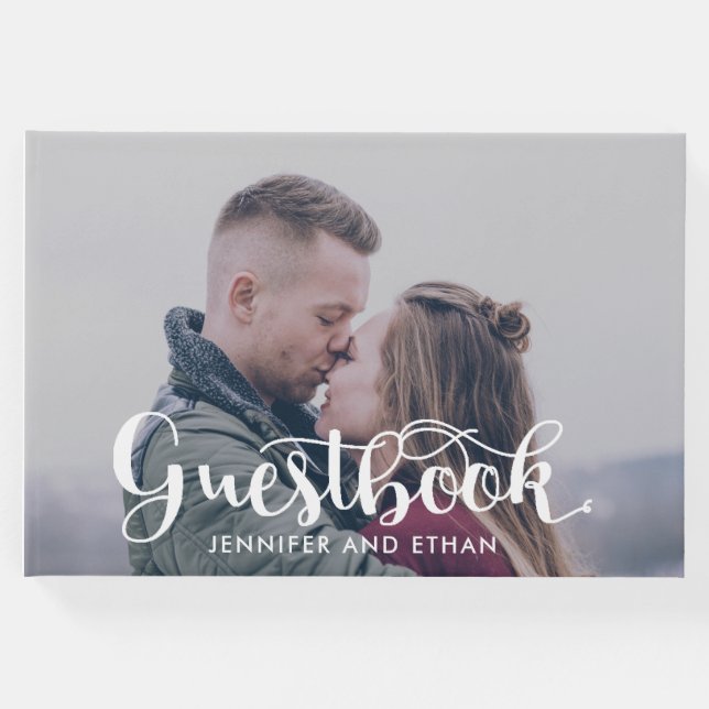 Minimalistische Typografie Foto Wedding Guestbook Gästebuch (Vorderseite)