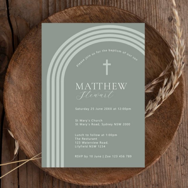 Minimalistische Typografie Halbbogenbaptismus Einladung (Von Creator hochgeladen)