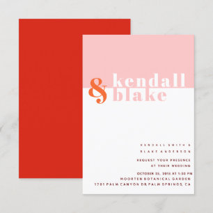 Minimalistische Typografie-Hochzeit in Rot, Orange Einladung