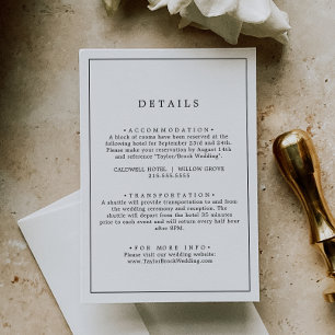 Minimalistische Typografie-Hochzeitdetails Begleitkarte