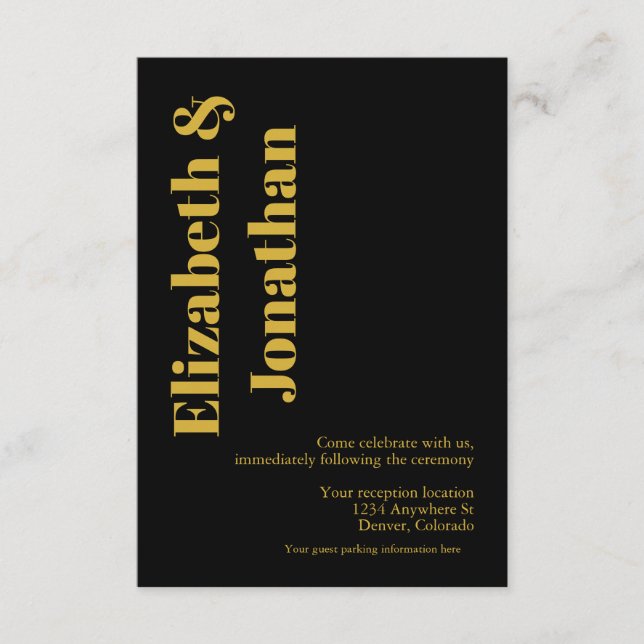 Minimalistische Typografie-Hochzeitsempfang Begleitkarte (Vorderseite)