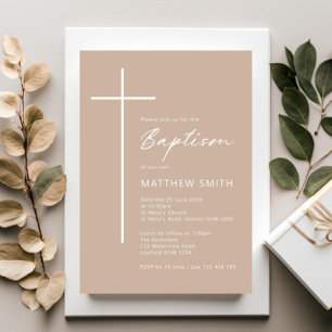 Minimalistische Typografie-Kreuzbeige-Taufe Einladung