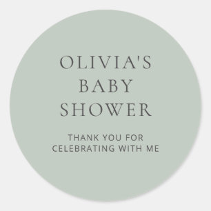 Minimalistische Typografie Sage Grün Baby Shower Runder Aufkleber