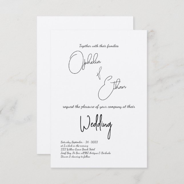 Minimalistische Typografie Schwarz-Weiß-Hochzeit Einladung (Vorne/Hinten)