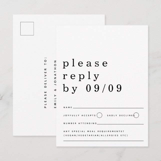 Minimalistische Typografie Schwarz-weiß Wedding RS Postkarte (Vorne/Hinten)
