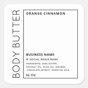 Minimalistische Typografie - Schwarz-weiße Produkt Quadratischer Aufkleber