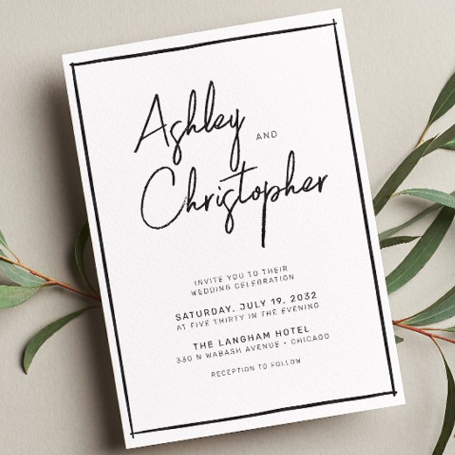 Minimalistische Typografie Script Black & White We Einladung (Von Creator hochgeladen)
