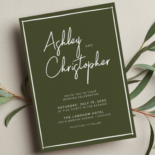 Minimalistische Typografie Script Dark Olive Weddi Einladung (Von Creator hochgeladen)