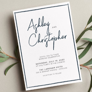 Minimalistische Typografie Script Indigo Blue Wedd Einladung