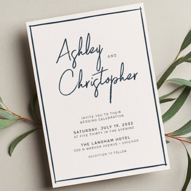 Minimalistische Typografie Script Indigo Blue Wedd Einladung (Von Creator hochgeladen)