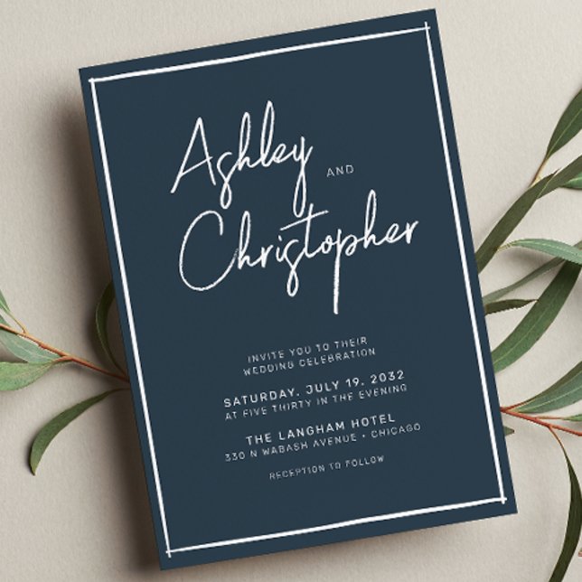 Minimalistische Typografie Script Indigo Blue Wedd Einladung (Von Creator hochgeladen)