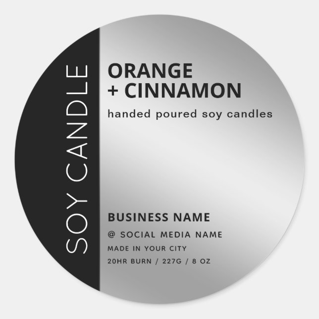 Minimalistische Typografie silberne Sojakkerze Runder Aufkleber (Vorderseite)