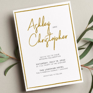 Minimalistische Typografie-Skript Gold & White Wed Einladung