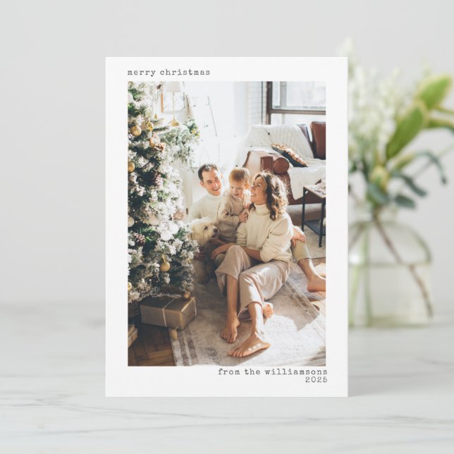 Minimalistische Typografie Weihnachten Zwei Fotos  (Stehend Vorderseite)