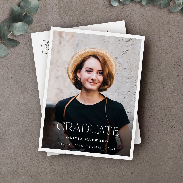 Minimalistische Typografy Foto Graduation Party Einladungspostkarte (Von Creator hochgeladen)