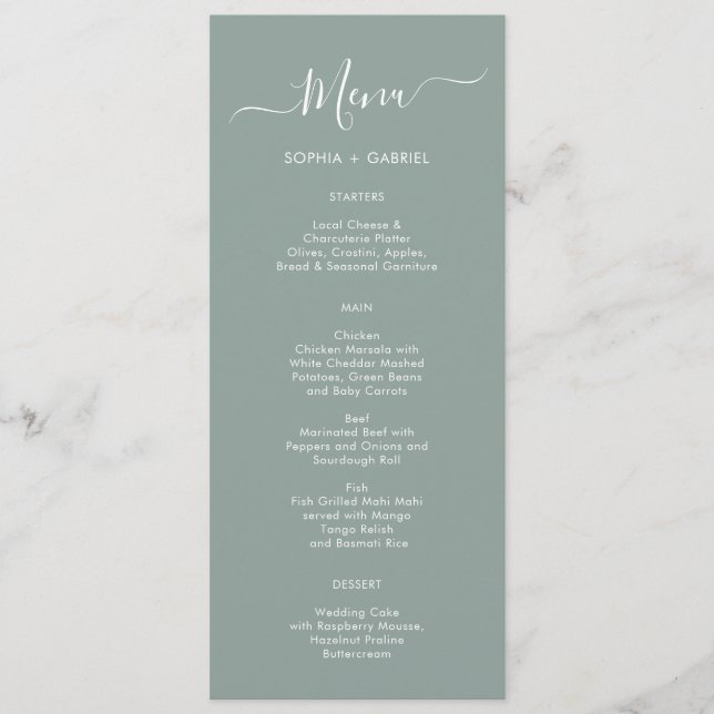 Minimalistische Typografy Sage Green Wedding Menu  Menükarte (Vorderseite)