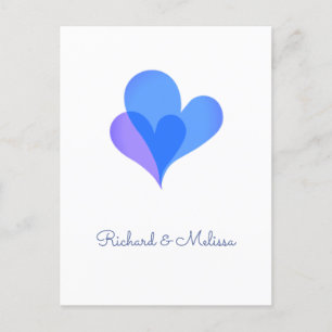 Minimalistische und elegante blaue und lila Herzen Feiertagspostkarte